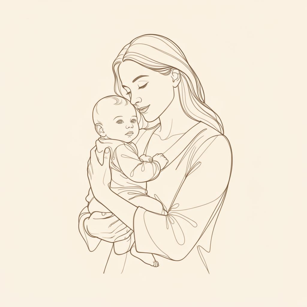 Illustration of a mother gently holding a baby